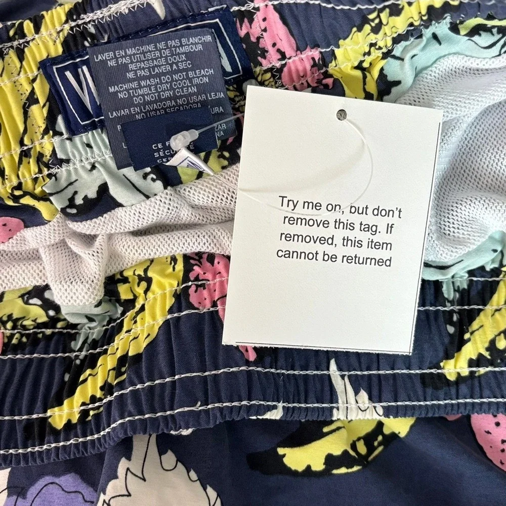 Vilebrequin Swim Trunks Men XL Navy Tropical Fruit Floral Drawstring Shorts
